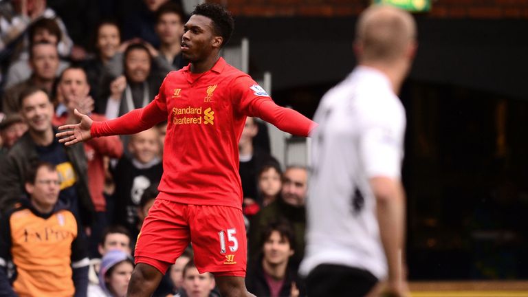 Daniel Sturridge celebrates his first goal of his hat-trick