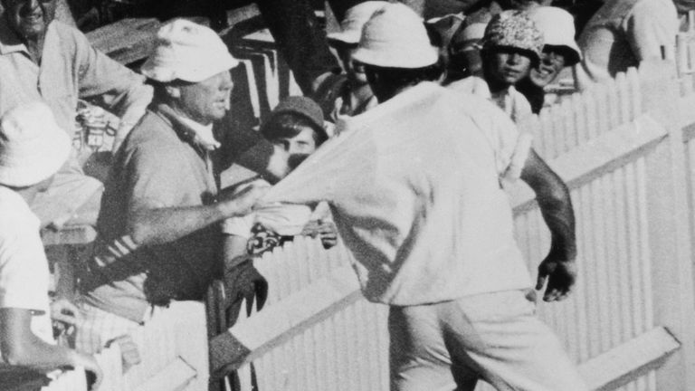 Gripping stuff: a member of the crowd grabs England's John Snow at a fractious SCG in 1971