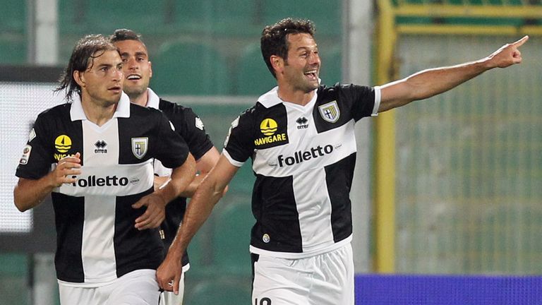 Massimo Gobbi (right) celebrates his opening goal