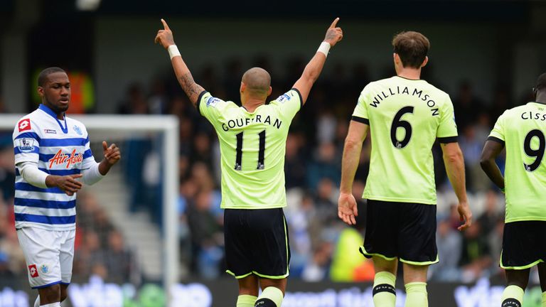 Yoan Gouffran: Celebrates his goal for Newcastle at Loftus Road