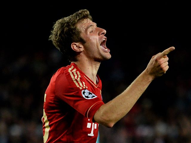 Thomas Muller celebrates his goal for Bayern Munich