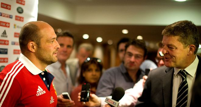 New Lions recruit Rory Best is interviewed by Sky Sports News reporter Phil Edwards