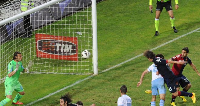 Daniele Dessena heads home the winning goal