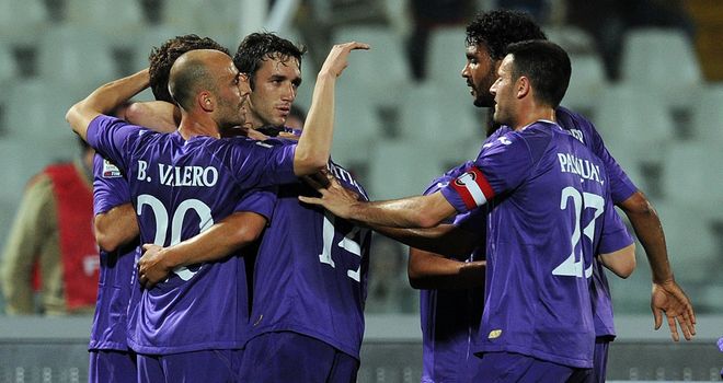 Fiorentina celebrate their second goal in a rout