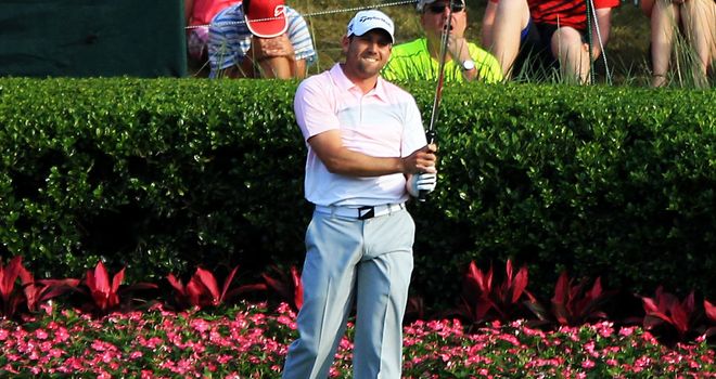 Sergio Garcia hits a tee-shot at the 17th hole on Sunday