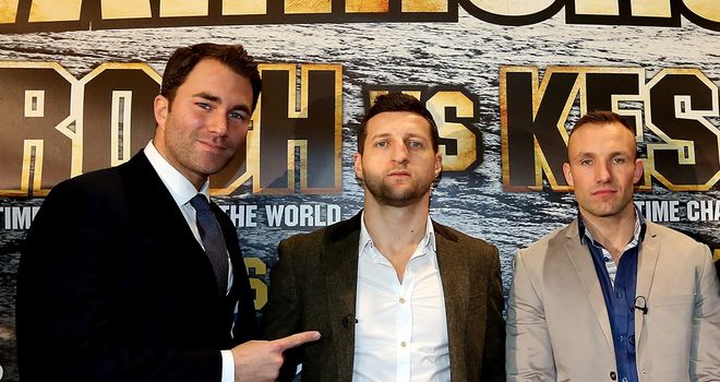 Eddie Hearn with Carl Froch and Mikkel Kessler