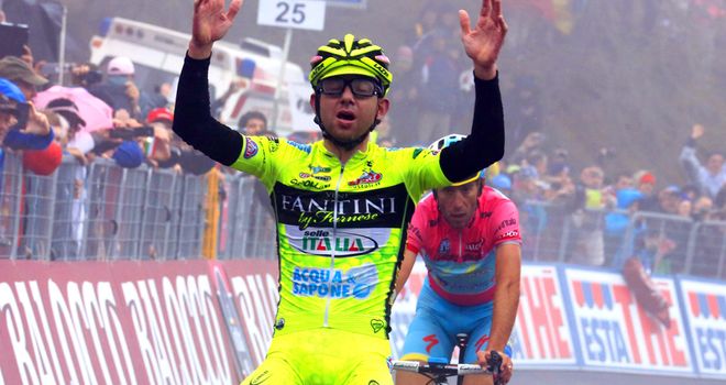Vincenzo Nibali, right, allowed Mauro Santambrogio, left, to take the stage win