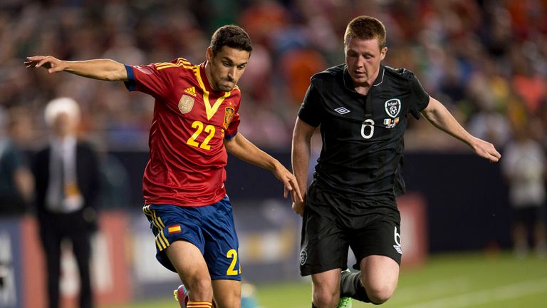 Jesus Navas and James McCarthy: Tussle for the ball in New York