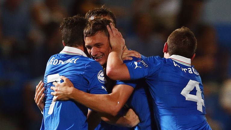 Manolo Gabbiadini: Celebrates after scoring Italy's third goal in the 4-0 win over Israel