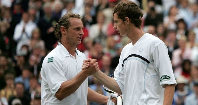 David Nalbandian (left) after playing Andy Murray at Wimbledon in 2005