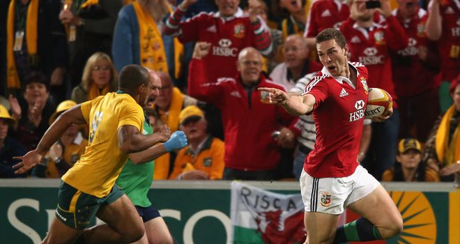 George North: Points at Will Genia on his way to scoring