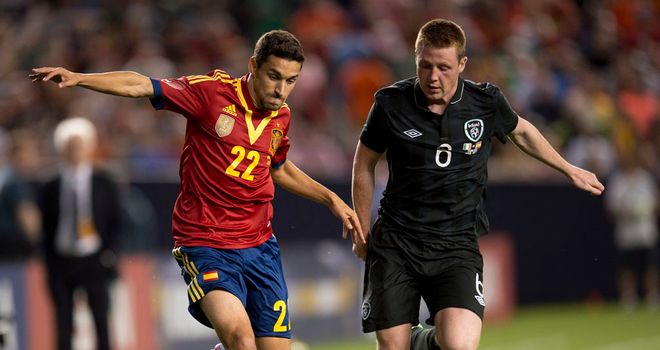 Jesus Navas and James McCarthy: Tussle for the ball in New York