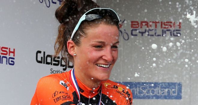 Lizzie Armitstead celebrates her second place in the British National Time Trial Championships in Scotland on Thursday
