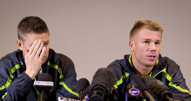 Clarke and Warner: facing the world's media as the fall-out rumbles on