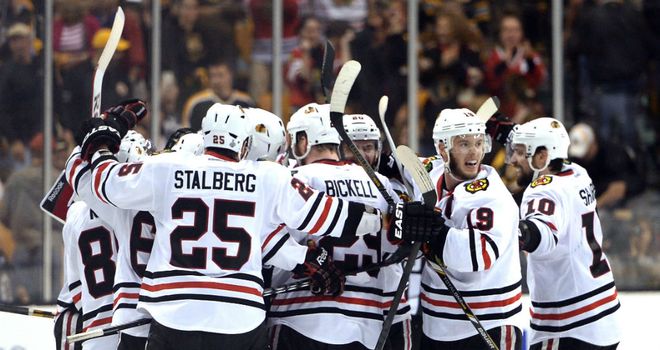 Chicago Blackhawks celebrate winning Game Four