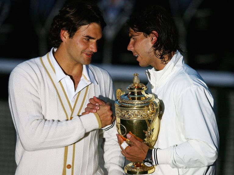 Nadal (r) beat Federer in an all-time classic at Wimbledon in 2008