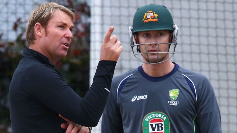 Shane Warne, pictured with Australia captain Michael Clarke, has accused England of being "arrogant"