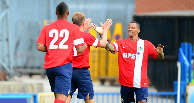 DJ Campbell: Celebrates goal at Rochdale