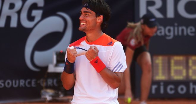 Fabio Fognini celebrates his moment of triumph in Hamburg