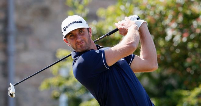 Dustin Johnson in practice action at Muirfield