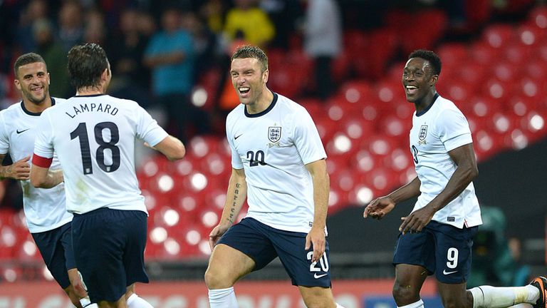 Rickie Lambert: Celebrates with his England team-mates