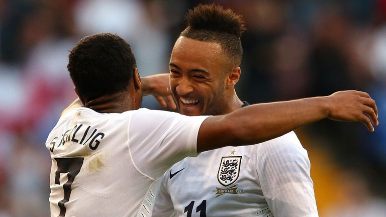 Nathan Redmond: Receives a hug from Raheem Sterling