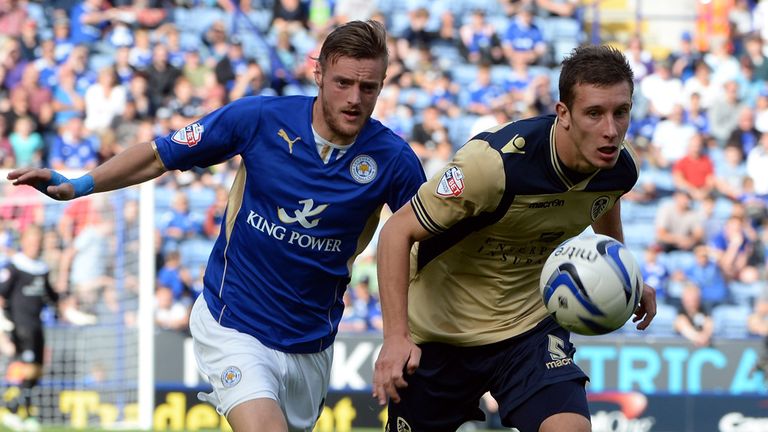 Jason Pearce: Reaches the ball ahead of Jamie Vardy