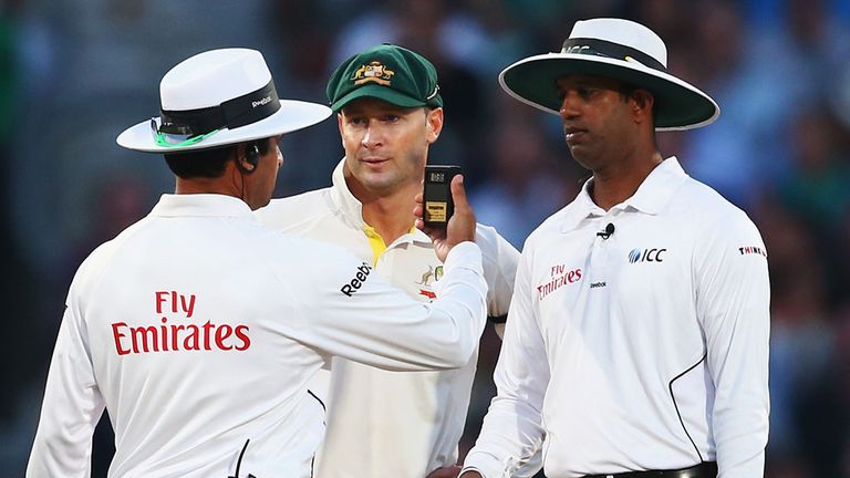 Michael Clarke making sure the umpires made the right decision late in the day
