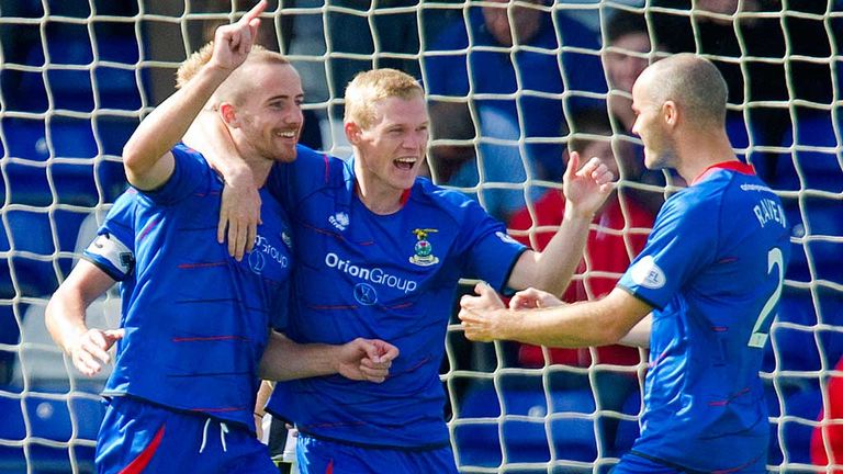 James Vincent (centre) celebrates debut goal against St Mirren