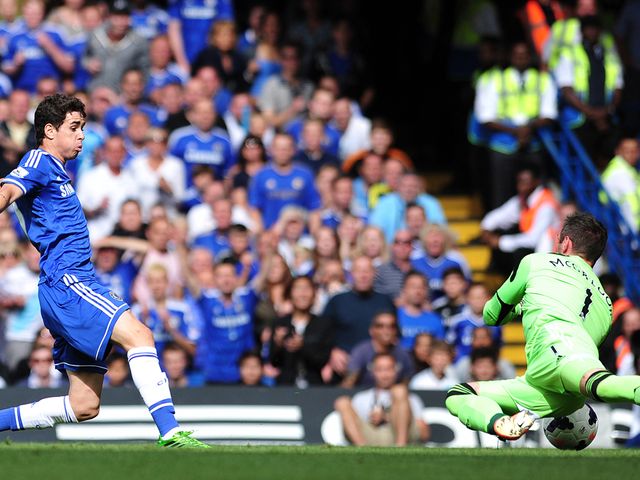 Oscar scores the opening goal for Chelsea