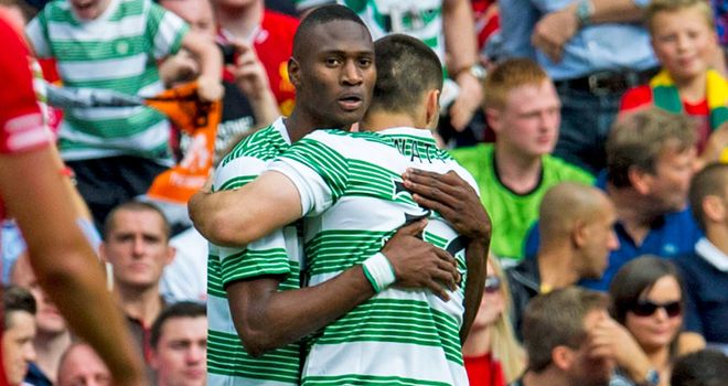 Amido Balde celebrates winner with Tony Watt