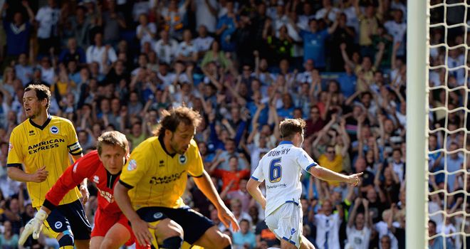 Luke Murphy celebrates his winning goal for Leeds United