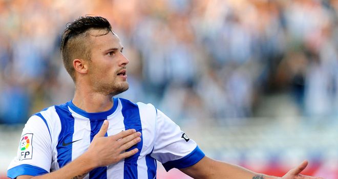 Haris Seferovic celebrates his goal for Real Sociedad