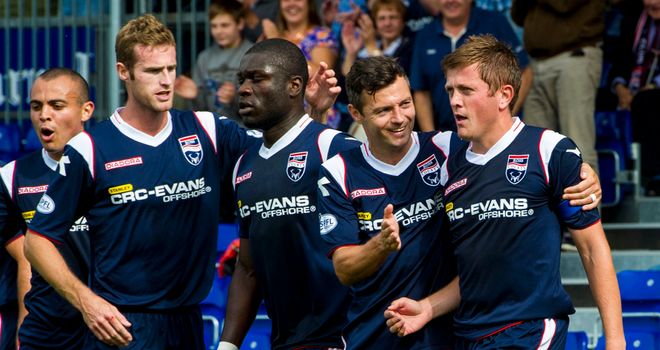 Richard Brittain (right) celebrates his second goal against St Mirren