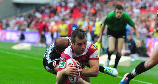 Iain Thornley: Goes over to score against Hull at Wembley