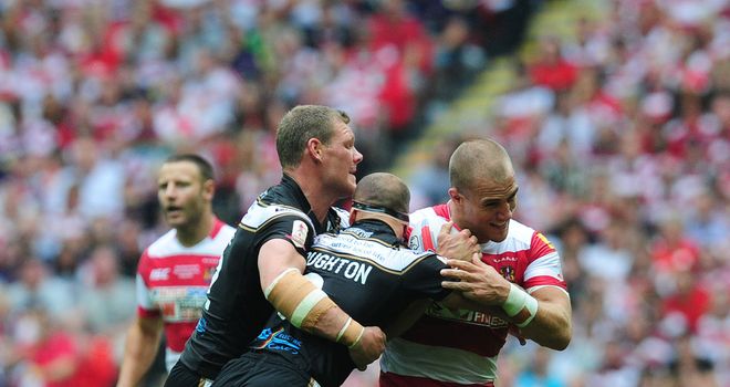 Danny Tickle (left) makes a tackle at Wembley