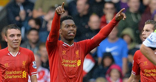 Liverpool's Daniel Sturridge celebrates scoring another goal