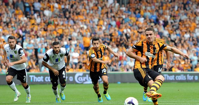 Robbie Brady's penalty proved the difference for Hull against Norwich