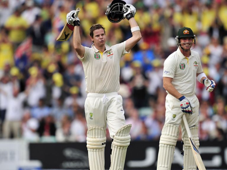 Steve Smith celebrates his century