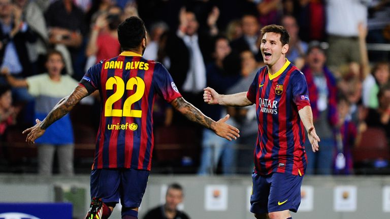 Lionel Messi: Celebrates netting his hat-trick against Ajax