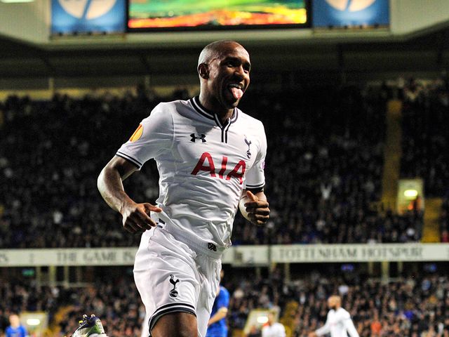 Jermain Defoe celebrates scoring for Spurs