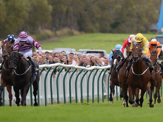 Ancient Cross (left) beat Fast Shot (yellow silks)
