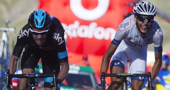 Warren Barguil, right, edged out Rigoberto Uran in a photo finish