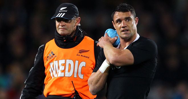 Dan Carter trudges off just 15 minutes into the game at Eden Park
