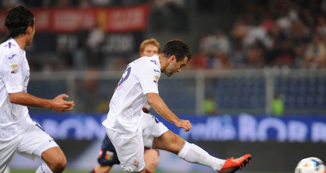 Giuseppe Rossi scores his first goal of the match.