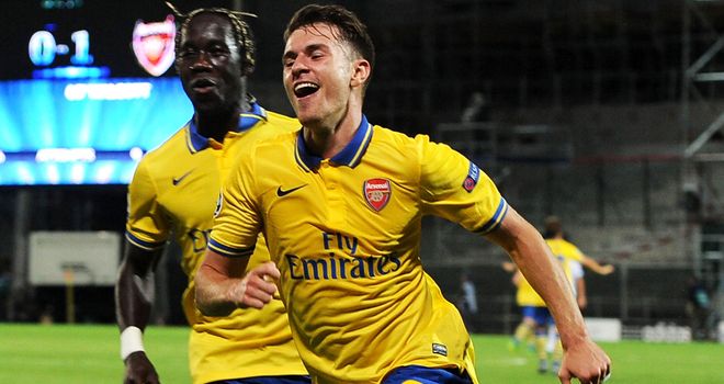 Aaron Ramsey: Celebrates scoring Arsenal's crucial second at Marseille