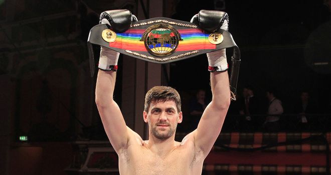 Rocky Fielding with the Commonwealth title he defends on Saturday (Pic Lawrence Lustig)