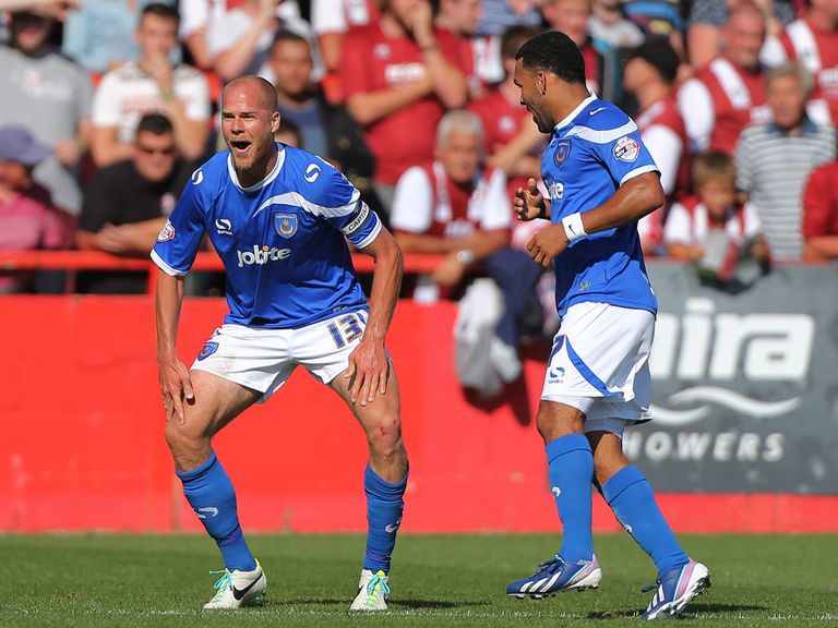 Ertl celebrates his goal in Portsmouth's 2-2 draw against Cheltenham