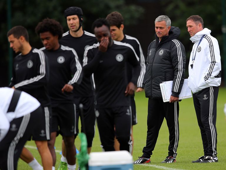 Jose Mourinho at Chelsea training on Tuesday.