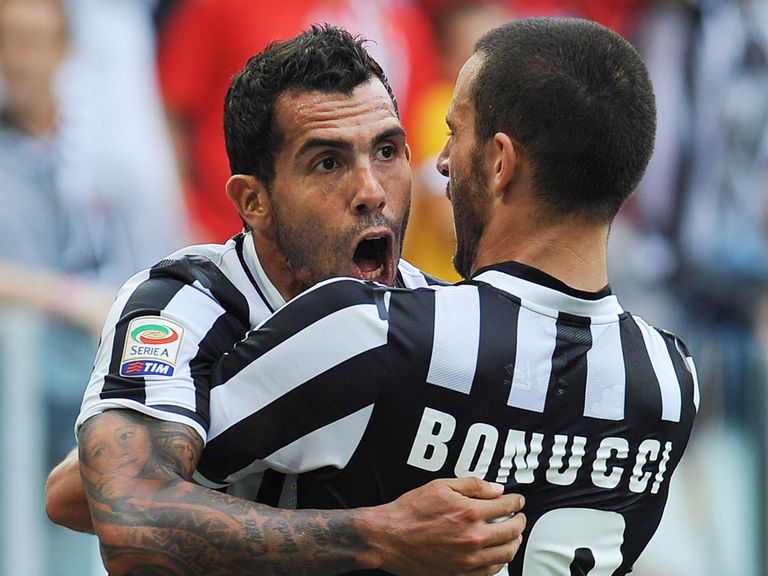 Carlos Tevez celebrates his Juventus leveller
